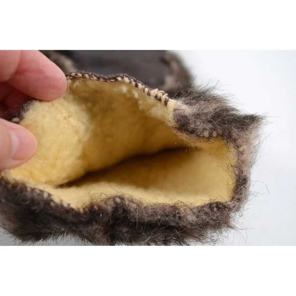 Vintage Faux‎ Fur Hat & Sherpa Lined Gloves Brown Variegated